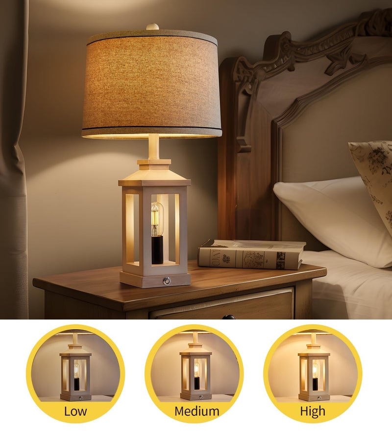 G-SAFAVA 23.75" Retro Farmhouse USB C+A Ports Table Lamp Set of 2 with 3 Way Dimmable Touch Control White Nightlight Vintage Modern Lamp for Living Room Bedroom with 2 Light Sources - Image 3