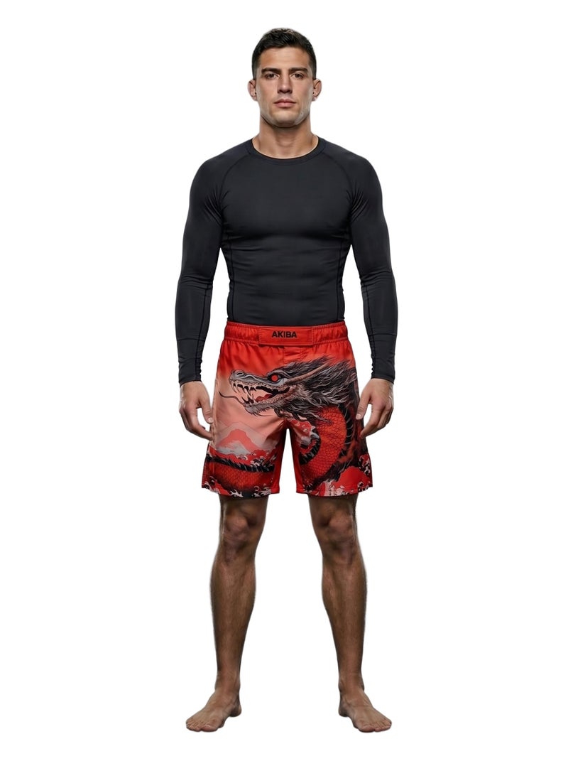 AKIBA Combat MMA Sublimation Printing Shorts (Red, M) - Embroidered Logo,Training & Kickboxing,Regular Fit, Fighting Shorts for Martial Arts, Cage Fight, Boxing, Grappling - Image 4