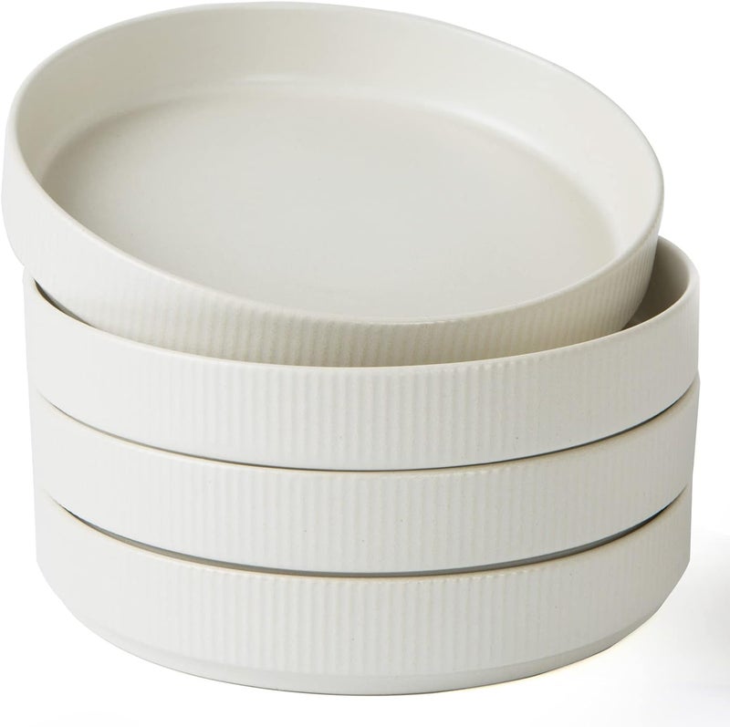 Famiware أطباق باستا فامي وير ستار 825 كبيرة مجموعة من 4 أطباق سلطة أطباق ضحلة للأكل باللون الأبيض غير اللامع مع طلاء كامل - Image 1