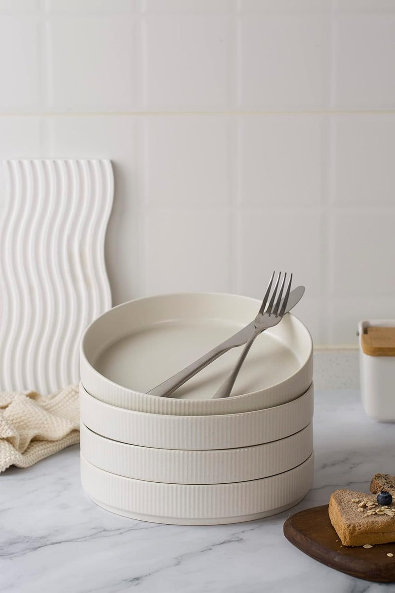 Famiware أطباق باستا فامي وير ستار 825 كبيرة مجموعة من 4 أطباق سلطة أطباق ضحلة للأكل باللون الأبيض غير اللامع مع طلاء كامل - Image 2