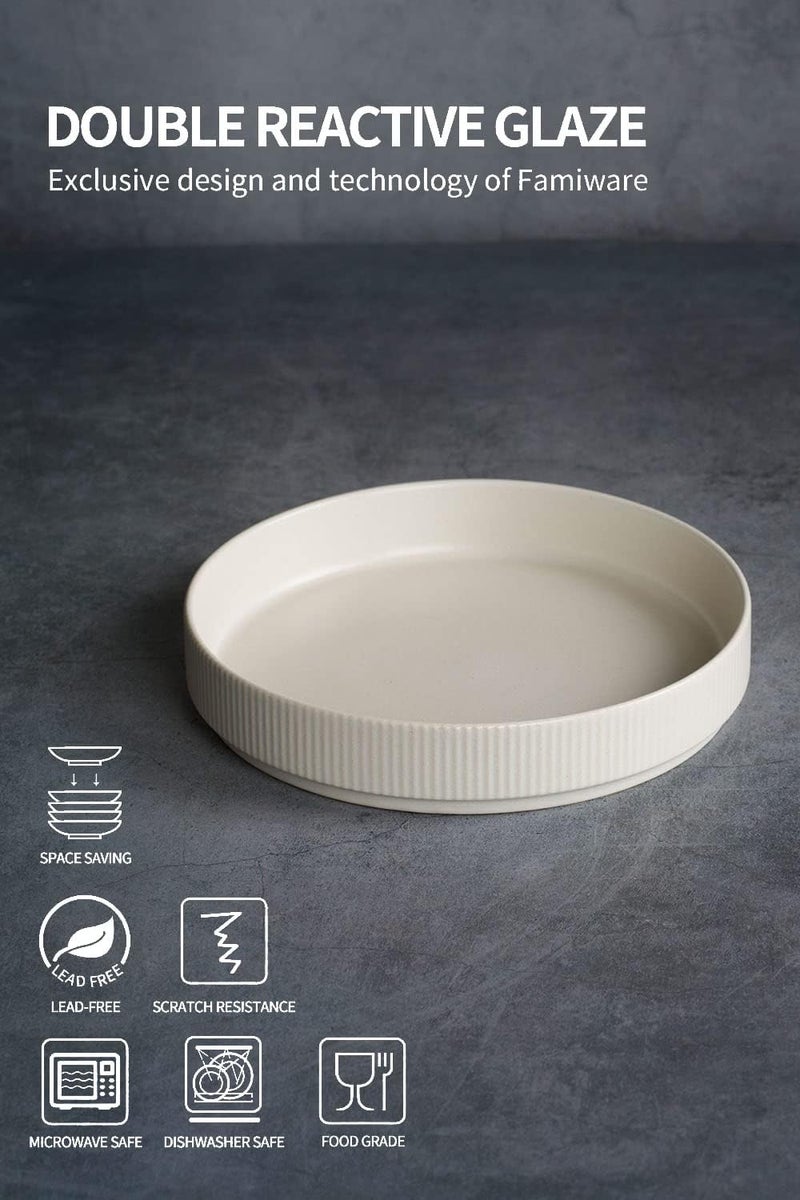 Famiware أطباق باستا فامي وير ستار 825 كبيرة مجموعة من 4 أطباق سلطة أطباق ضحلة للأكل باللون الأبيض غير اللامع مع طلاء كامل - Image 4