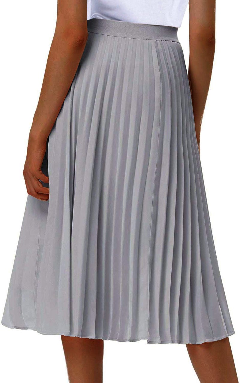 GOLDSTITCH Women's High Waist Pleated Skirt A line Swing Midi Skirt Gray - Image 3