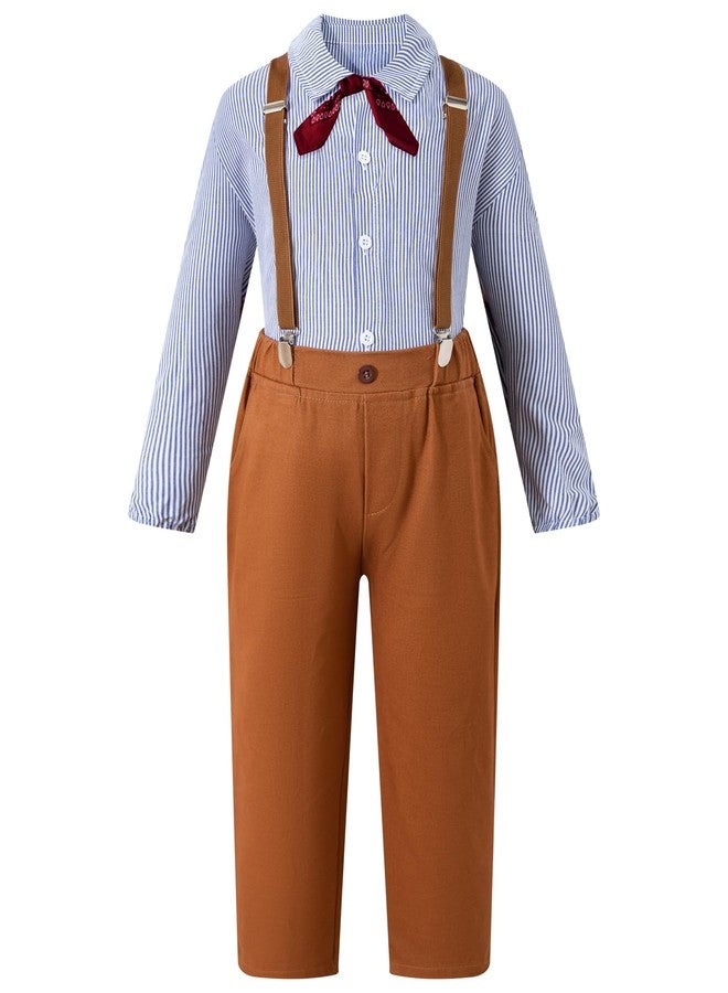 Okbebe Boys Pioneer Costume Kids Colonial Villager Costume (Blue,6-8Y) - Image 1