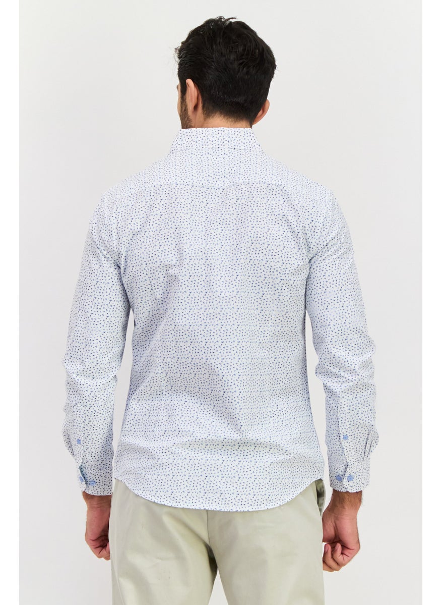 English Laundry Men Slim Fit Allover Print Long Sleeve Dress Shirt, White Combo  - Image 2