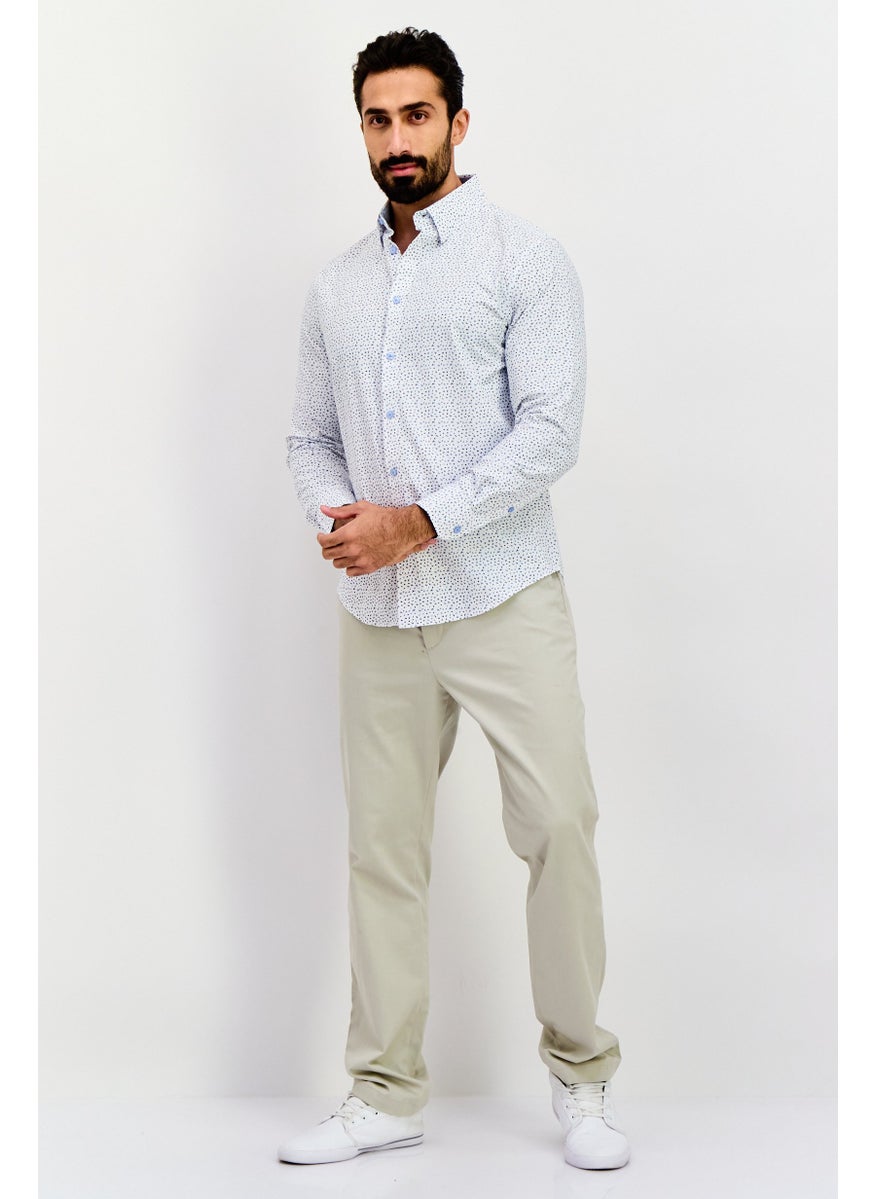 English Laundry Men Slim Fit Allover Print Long Sleeve Dress Shirt, White Combo  - Image 3
