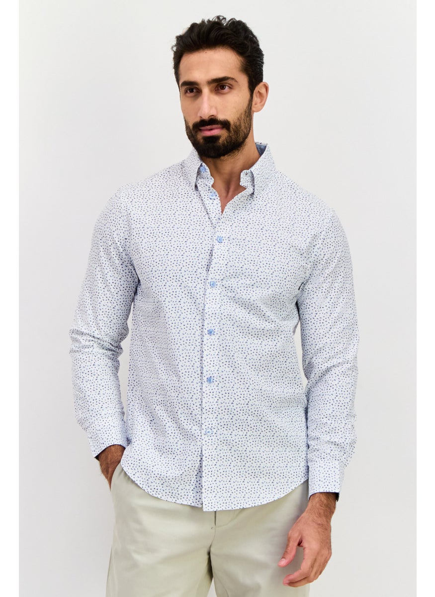 English Laundry Men Slim Fit Allover Print Long Sleeve Dress Shirt, White Combo  - Image 1