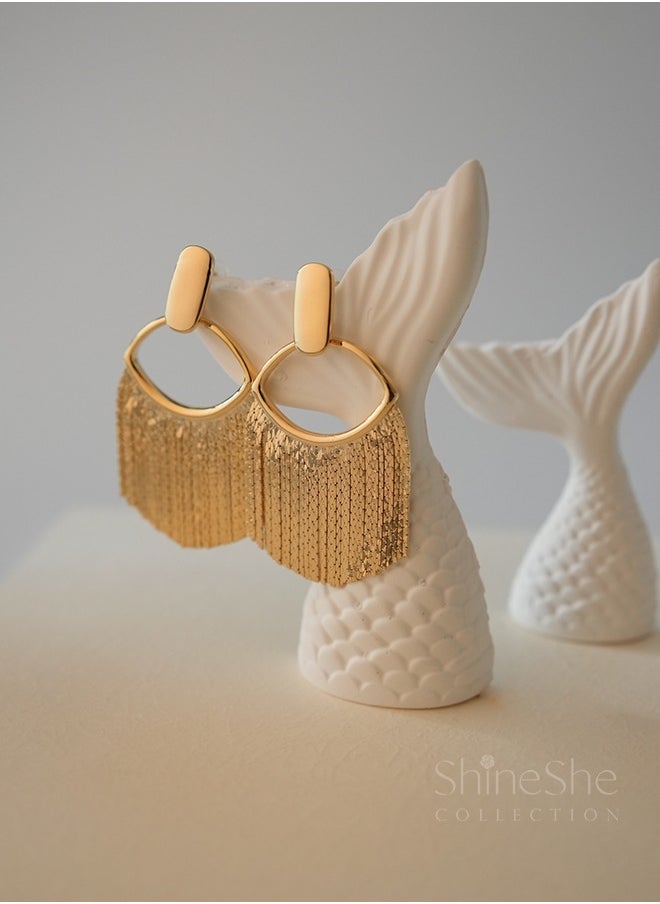 ShineShe - 【Golden Tassel】New Wheat Ear Design Retro Premium Gold Tassel Fashion Earrings - Image 1