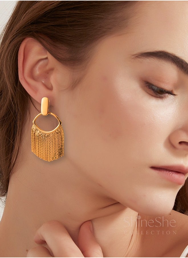 ShineShe - 【Golden Tassel】New Wheat Ear Design Retro Premium Gold Tassel Fashion Earrings - Image 1