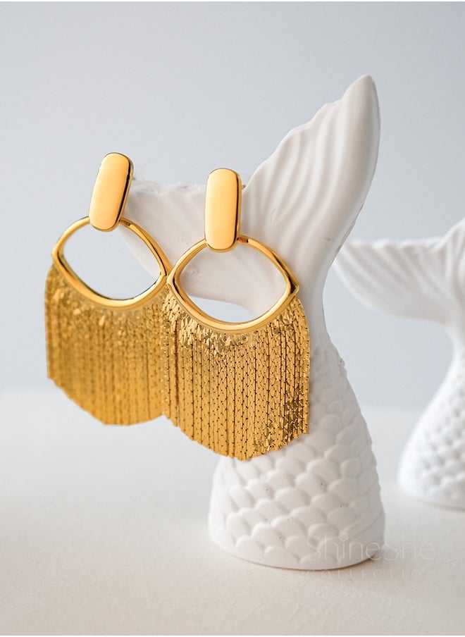 ShineShe - 【Golden Tassel】New Wheat Ear Design Retro Premium Gold Tassel Fashion Earrings - Image 1