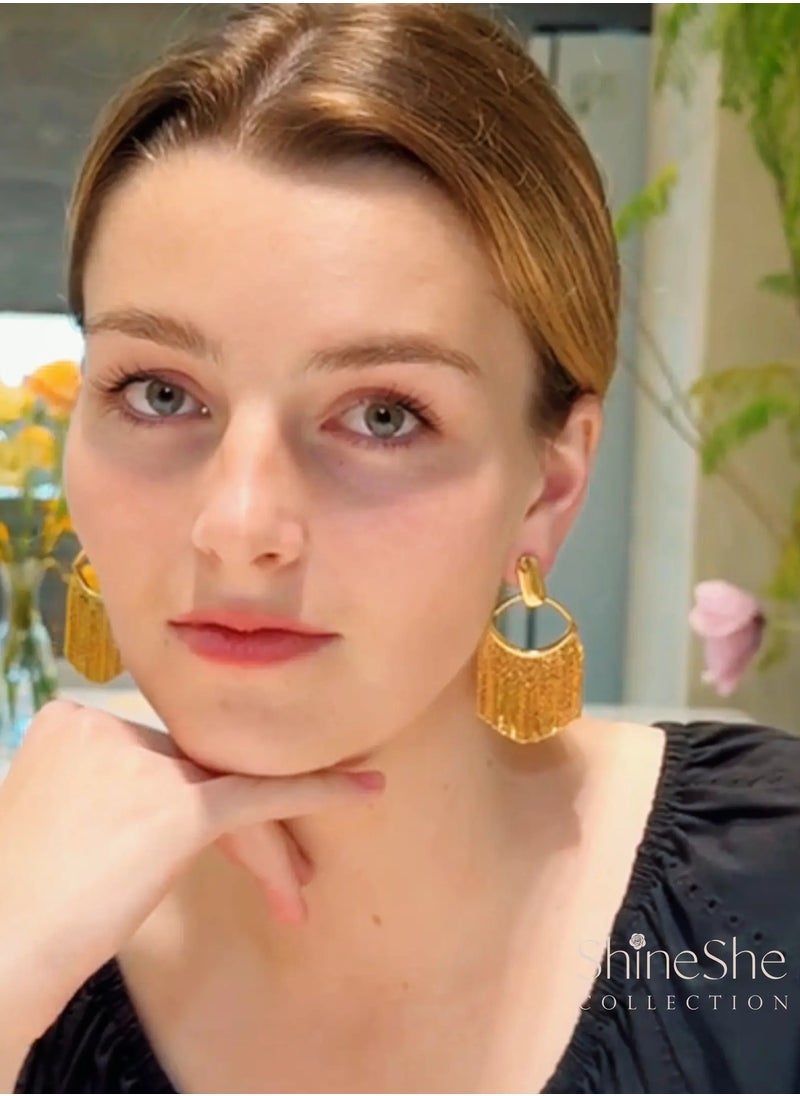 ShineShe - 【Golden Tassel】New Wheat Ear Design Retro Premium Gold Tassel Fashion Earrings - Image 1