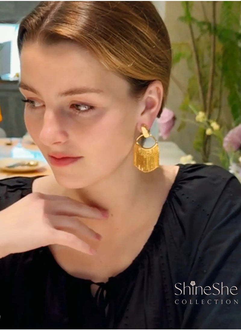 ShineShe - 【Golden Tassel】New Wheat Ear Design Retro Premium Gold Tassel Fashion Earrings - Image 1
