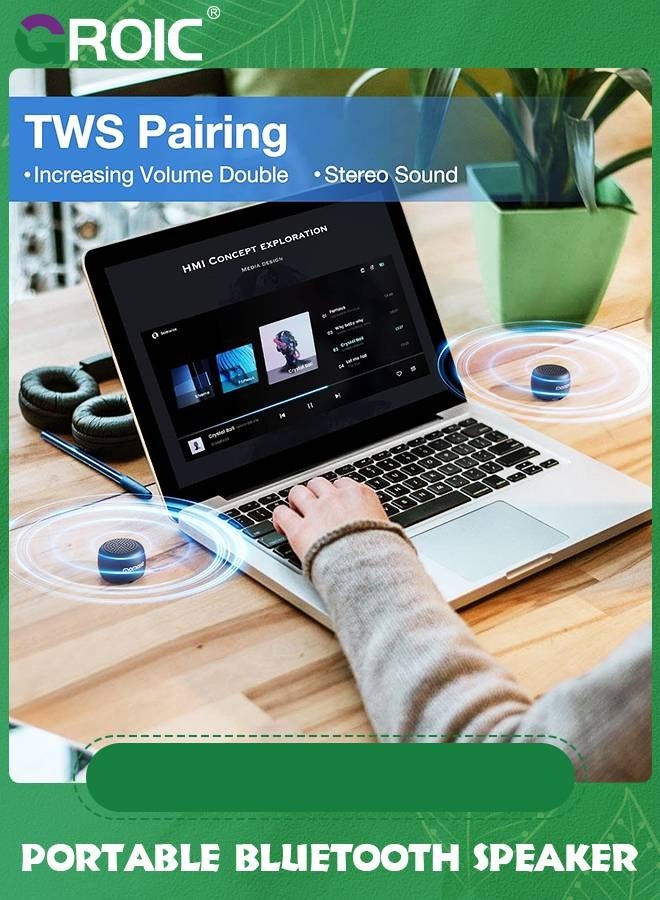 GROIC Green Mini Bluetooth Speaker Wireless with Remote Shutter, Multi-Functional TWS Pairing Bluetooth Speaker, Built-in Mic, Portable Bluetooth Speaker for Outdoor and Indoor - Image 5