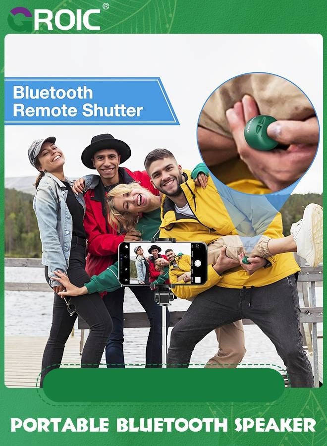 GROIC Green Mini Bluetooth Speaker Wireless with Remote Shutter, Multi-Functional TWS Pairing Bluetooth Speaker, Built-in Mic, Portable Bluetooth Speaker for Outdoor and Indoor - Image 2