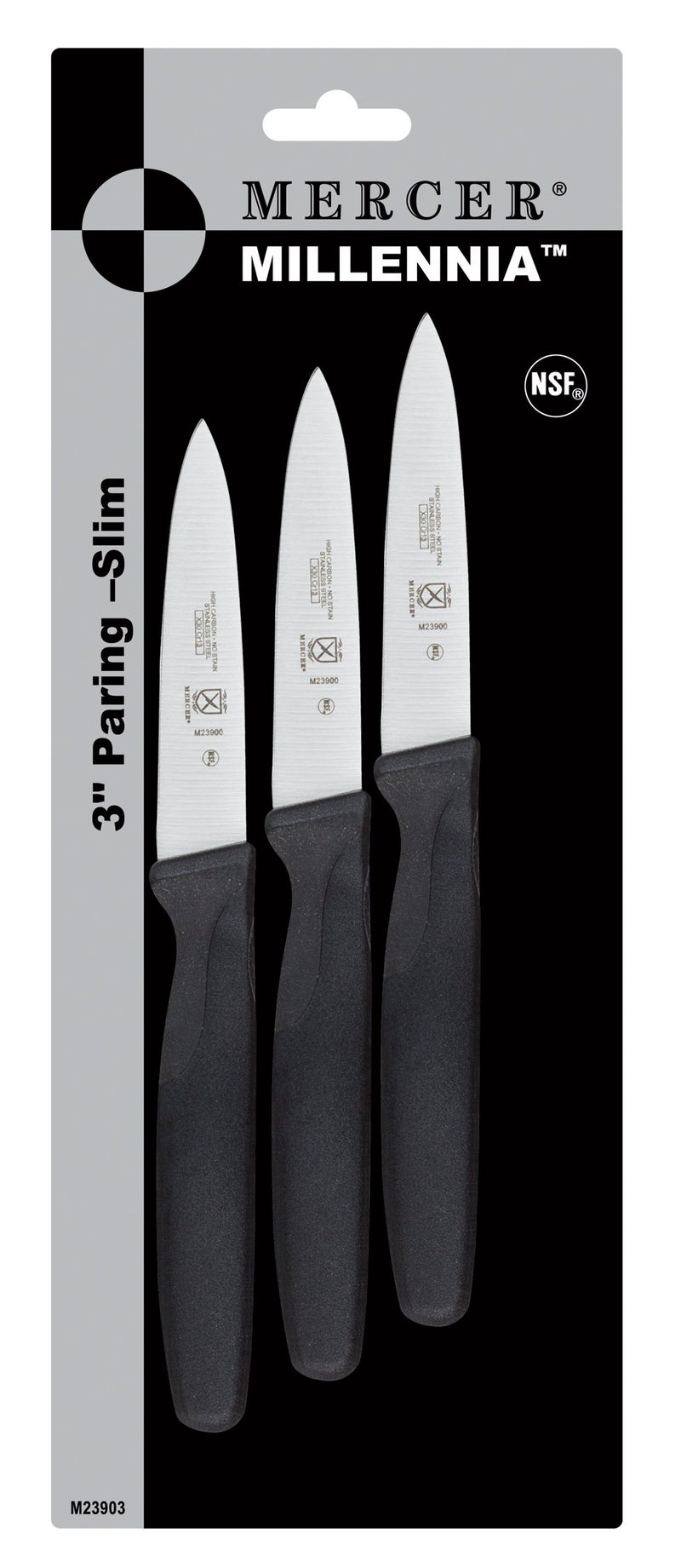 Mercer Culinary Mercer Culinary M23903 Millennia Black Handle, 3-Inch Slim Paring Knives (3-Pack), Paring Knife  - Image 1