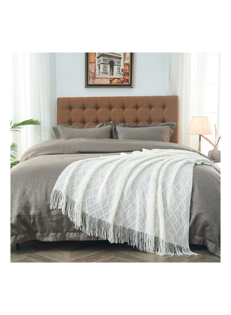 كابتن تيك Knitted Throw Blankets for Couch and Bed, Soft Cozy Knit Blanket with Tassel, Off White Lightweight Decorative Blankets and Throws, Farmhouse Warm Woven Blanket for Men and Women (127CM x 180CM) - Image 4