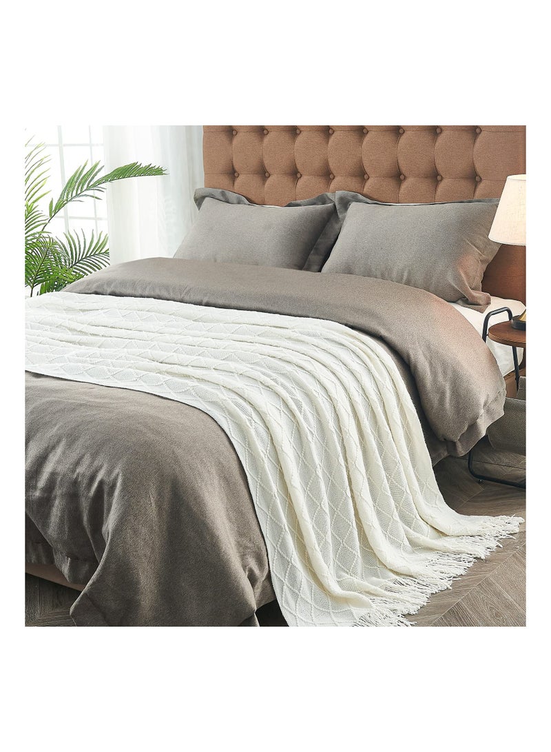 كابتن تيك Knitted Throw Blankets for Couch and Bed, Soft Cozy Knit Blanket with Tassel, Off White Lightweight Decorative Blankets and Throws, Farmhouse Warm Woven Blanket for Men and Women (127CM x 180CM) - Image 5
