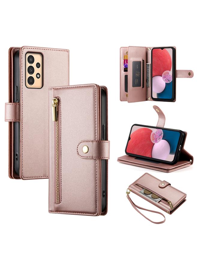 اس-توب جراب لهاتف Samsung Galaxy A04s / A04 / M13 مزود بحقيبة محفظة جلدية مزودة بتسع فتحات للبطاقات وسحاب - Image 1