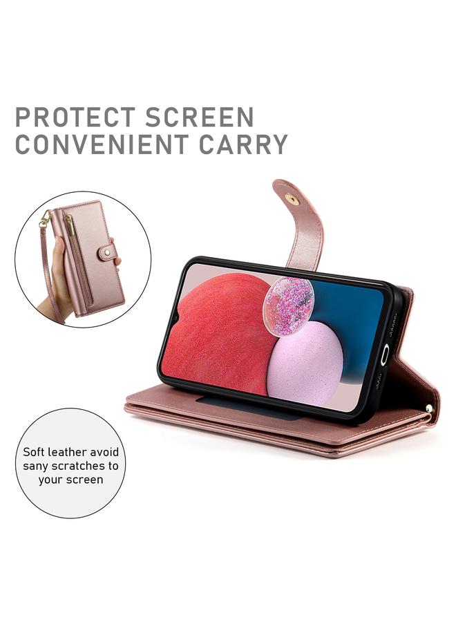 اس-توب جراب لهاتف Samsung Galaxy A04s / A04 / M13 مزود بحقيبة محفظة جلدية مزودة بتسع فتحات للبطاقات وسحاب - Image 4