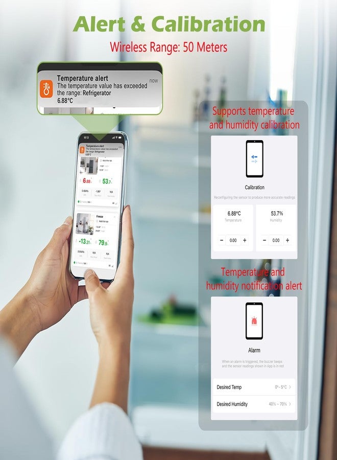 KeeKit Refrigerator Thermometer Alarm, Smart Bluetooth Temperature Monitor Sensor with Remote APP Alert, Indoor Thermometer Humidity Gauge Meter for Refrigerator, Freezer, Fish Tank - Image 3