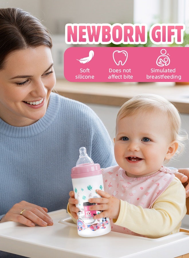 Soft Touch 4 Pcs Baby Feeding Bottle Set, Newborn Gift Set with 3 Feeding Bottles(150/330 ml) and Pacifier, BPA Free, Baby Bottle Starter Kit for 0+ months Baby (Pink) - Image 4