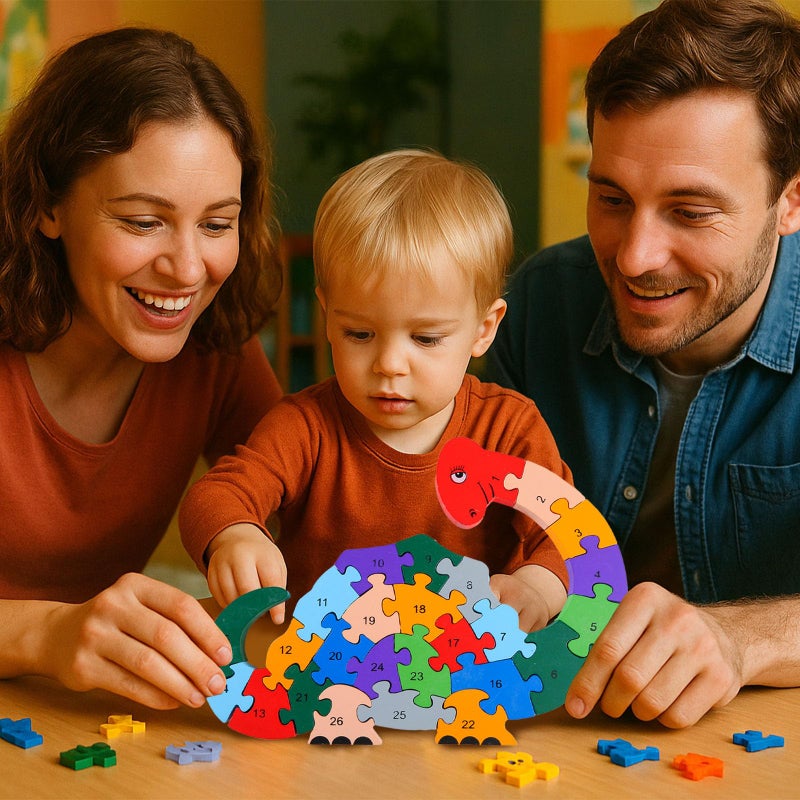 LovesTown Wooden Animal Puzzles for Toddlers, Alphabet Building Blocks for Kids, Preschool Letters and Numbers Learning Puzzle, 2 PCS - Image 4