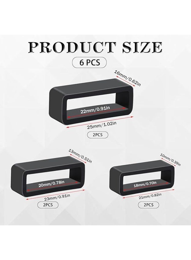 SUNSAR 6 Pcs Watch Band Keepers, 18mm/20mm/22mm Silicone Watch Strap Holder Loops Watch Strap Retainer Black Rubber Watch Strap Keeper Replacement Watch Band Fastener Rings for Smart Sport Watches Parts - Image 2