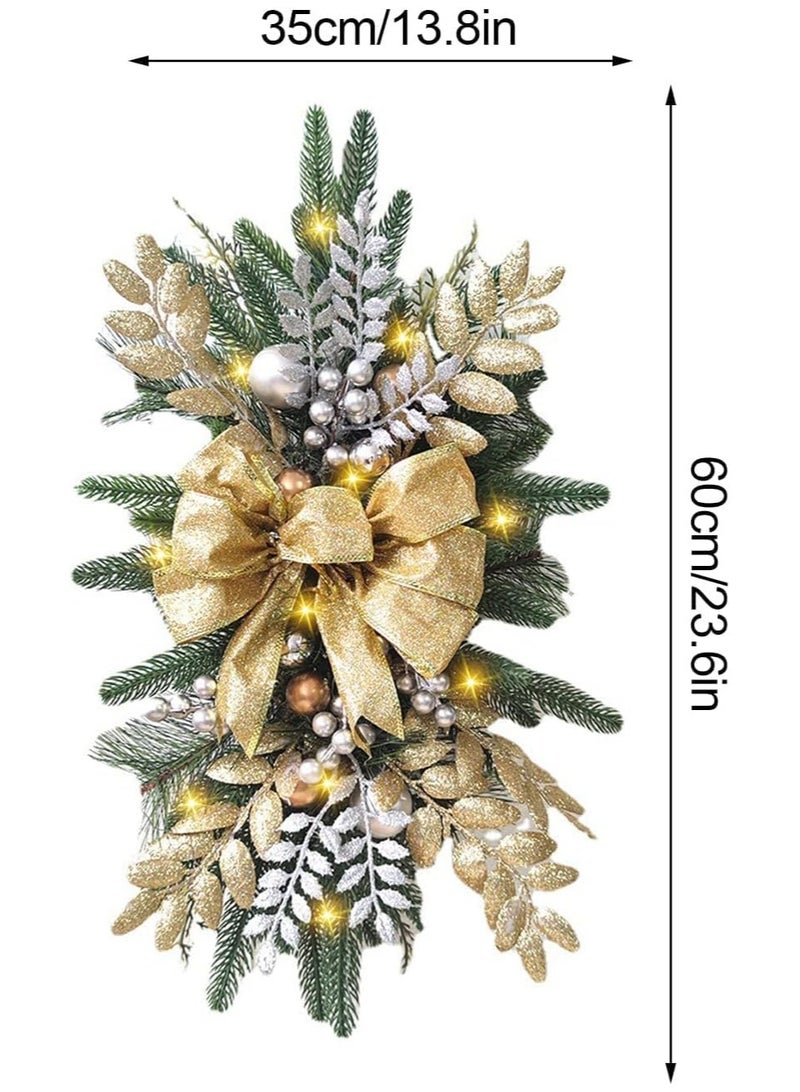 تابيت زينة سلالم عيد الميلاد اللاسلكية المضيئة مسبقًا على شكل دمعة من الصنوبر الثلجي للباب الأمامي والجدار والنافذة والمنزل (ذهبي) - Image 2