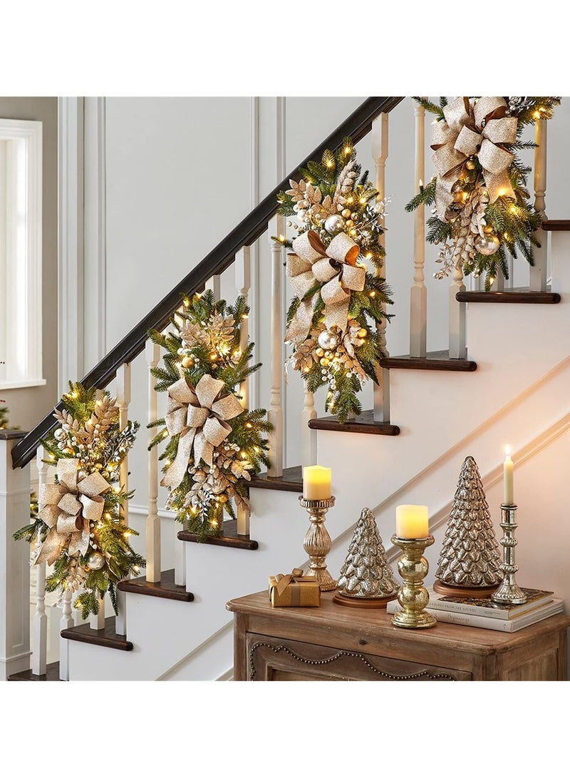 تابيت زينة سلالم عيد الميلاد اللاسلكية المضيئة مسبقًا على شكل دمعة من الصنوبر الثلجي للباب الأمامي والجدار والنافذة والمنزل (ذهبي) - Image 3