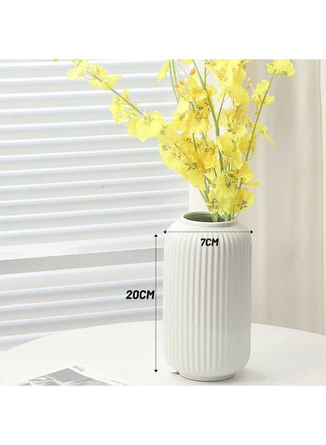20CM Tall White Ceramic Ribbed Vase, Modern Striped Flower Vase for Home Decor, 7CM Opening Geometric Decorative Vase for Table Centerpiece, Desk & Living Room Decoration, Water Safe - Image 2