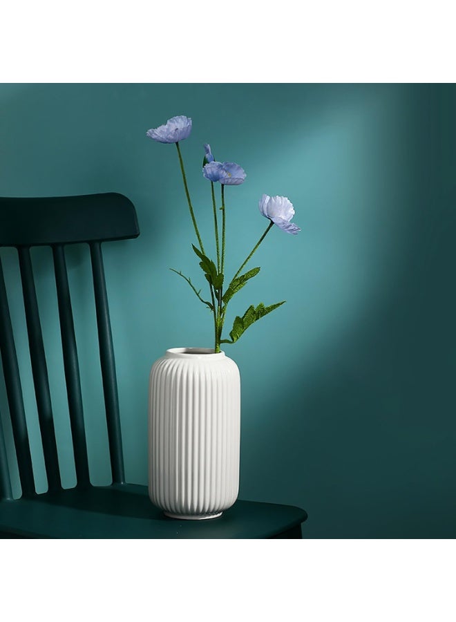 20CM Tall White Ceramic Ribbed Vase, Modern Striped Flower Vase for Home Decor, 7CM Opening Geometric Decorative Vase for Table Centerpiece, Desk & Living Room Decoration, Water Safe - Image 3