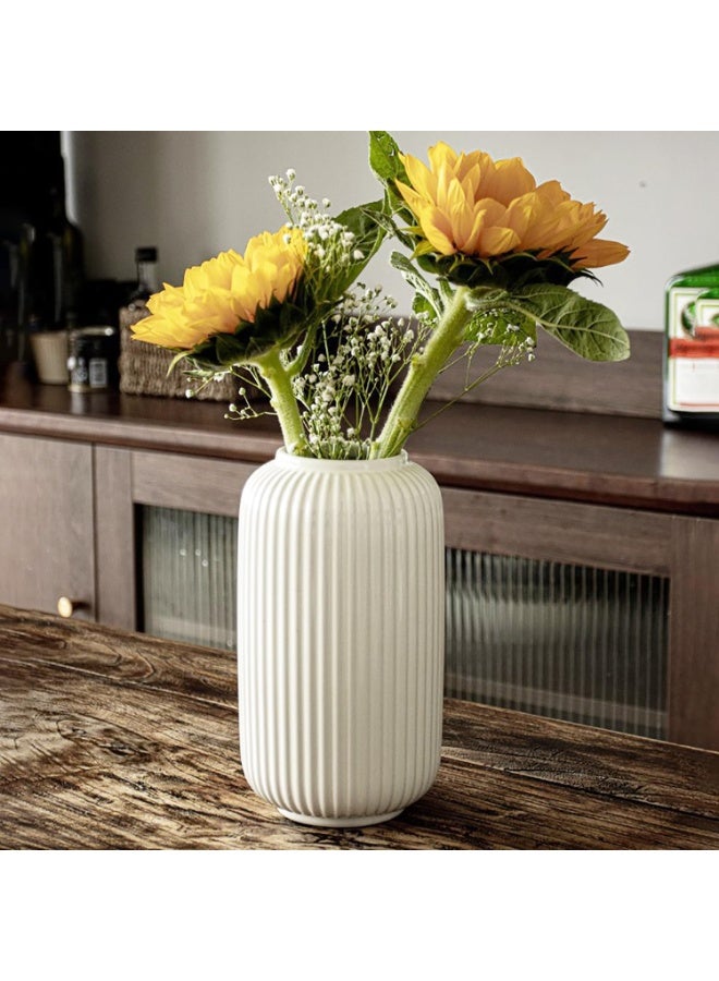 20CM Tall White Ceramic Ribbed Vase, Modern Striped Flower Vase for Home Decor, 7CM Opening Geometric Decorative Vase for Table Centerpiece, Desk & Living Room Decoration, Water Safe - Image 4
