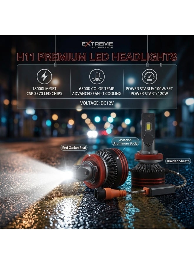 Extreme E Commerce H11 LED Headlight Bulbs, 18000LM, 6500K Cool White, 120W High Power, Fan-Cooled Conversion Kit (H11) - Image 4