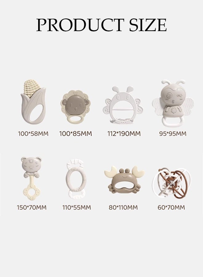 DUNISO 8PCS Baby Rattle Toy,Infant Teething Toys,Early Educational Toy Set,with Gift Box，Resistant to Deformation,Food Grade Silicone Material,Suitable for babies aged 0-1 - Image 2