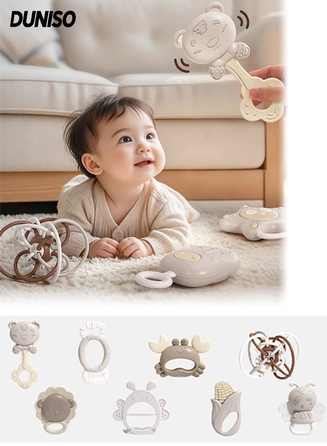 DUNISO 8PCS Baby Rattle Toy,Infant Teething Toys,Early Educational Toy Set,with Gift Box，Resistant to Deformation,Food Grade Silicone Material,Suitable for babies aged 0-1 - Image 1