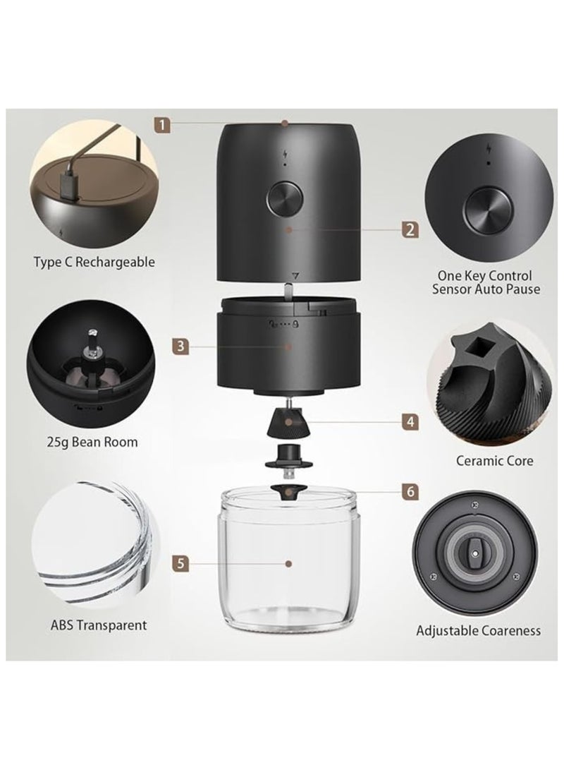 BIG CLICK USB Rechargeable Portable Coffee Grinder with 24 Gears Adjustable Settings One-Touch Operation Automatic Coffee Bean Grinder Mill with Ceramic Burr, for Travel, Camping, Office, Espresso, etc - Image 3