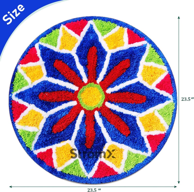 StromX Hot Modern Rangoli Floor Mat & Doormat for Living Home (24 x 24 Inch), Blue - Image 3