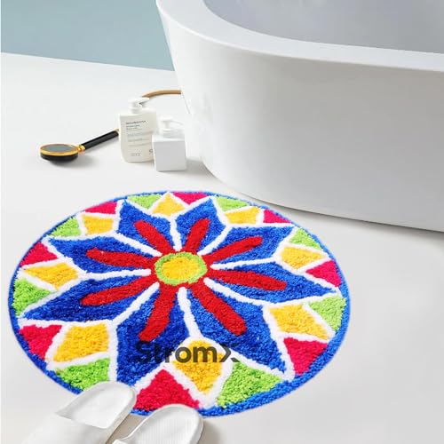 StromX Hot Modern Rangoli Floor Mat & Doormat for Living Home (24 x 24 Inch), Blue - Image 1