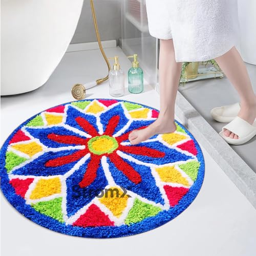 StromX Hot Modern Rangoli Floor Mat & Doormat for Living Home (24 x 24 Inch), Blue - Image 2