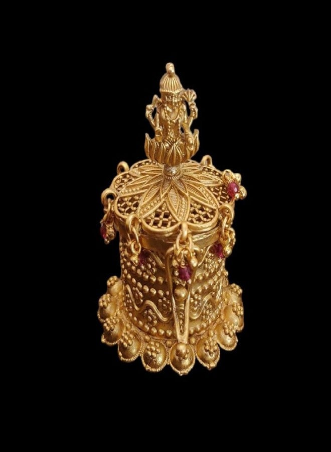 Stotram صندوق سيندور نحاسي عتيق من Stotram صندوق كيمبو سيندور مطلي بالذهب/هدية زفاف/إكسسوار بوجا/صندوق كومكوم (ShreeLaxmi Latkan Kempu) - Image 5