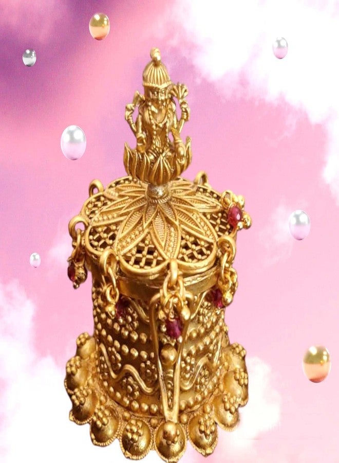 Stotram صندوق سيندور نحاسي عتيق من Stotram صندوق كيمبو سيندور مطلي بالذهب/هدية زفاف/إكسسوار بوجا/صندوق كومكوم (ShreeLaxmi Latkan Kempu) - Image 4