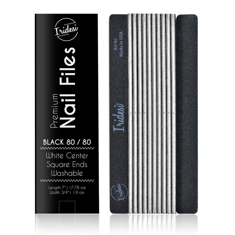Professional Nail Files Black Washable Emery Boards 7 Inches Long Square End Serrated Edge 12 Fingernail Files Per Pack 8080