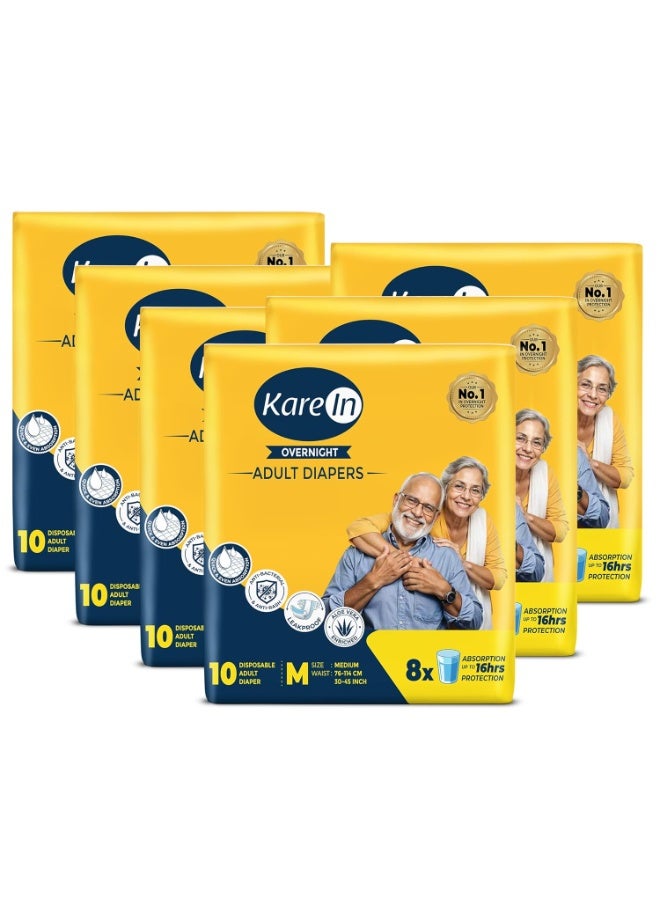 Karein Overnight Adult Diaper Tape M Size, Medium, Waist , 60 Unit, Long Protection Hour, Unisex, Quick & Even Absorption, Aloe Vera, Leakproof, Odour Control, Wetness Indicator - Image 1