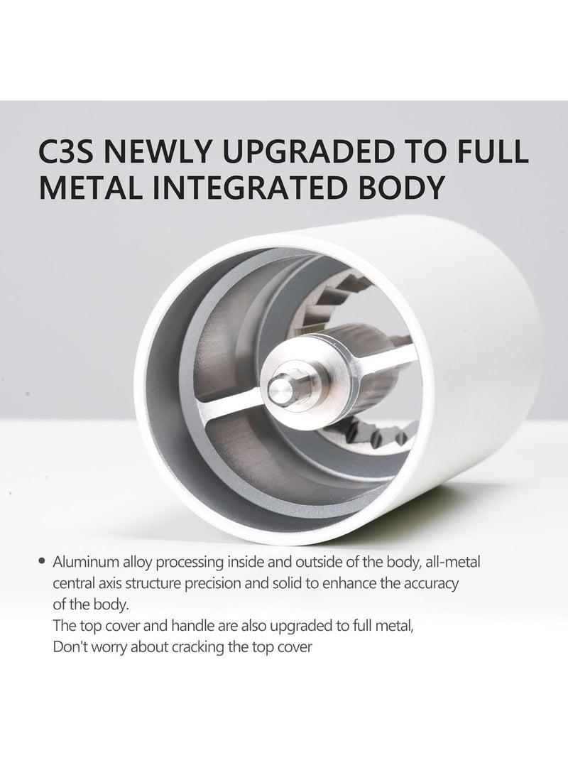 مطحنة القهوة اليدوية  C3S مع شفرات مخروطية من الفولاذ المقاوم للصدأ CNC سعة 25 جرام، إعداد داخلي قابل للتعديل، وضع محمل مزدوج للسفر والتخييم وهدية كستناء (أبيض) - Image 2