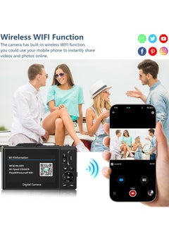 Generic 4K Digital Camera for Photography, WiFi 64MP Autofocus Vlogging Camera for YouTube with 3" 180°Flip Screen, 18X Digital Zoom Compact Vlog Travel Camera with 32GB SD Card, Batteries, Black  - Image 3