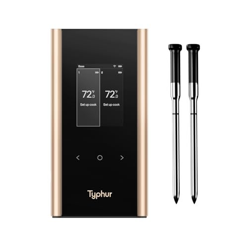 Typhur Sync Gold Wireless WiFi Meat Thermometer 2 Slim Probes 6 Sensors 10x Stronger Signal 05 Accuracy Smart Base Direct Setup Reliable Reading Through Kamado Grill BBQ Oven Smoker Air Fryer - Image 1