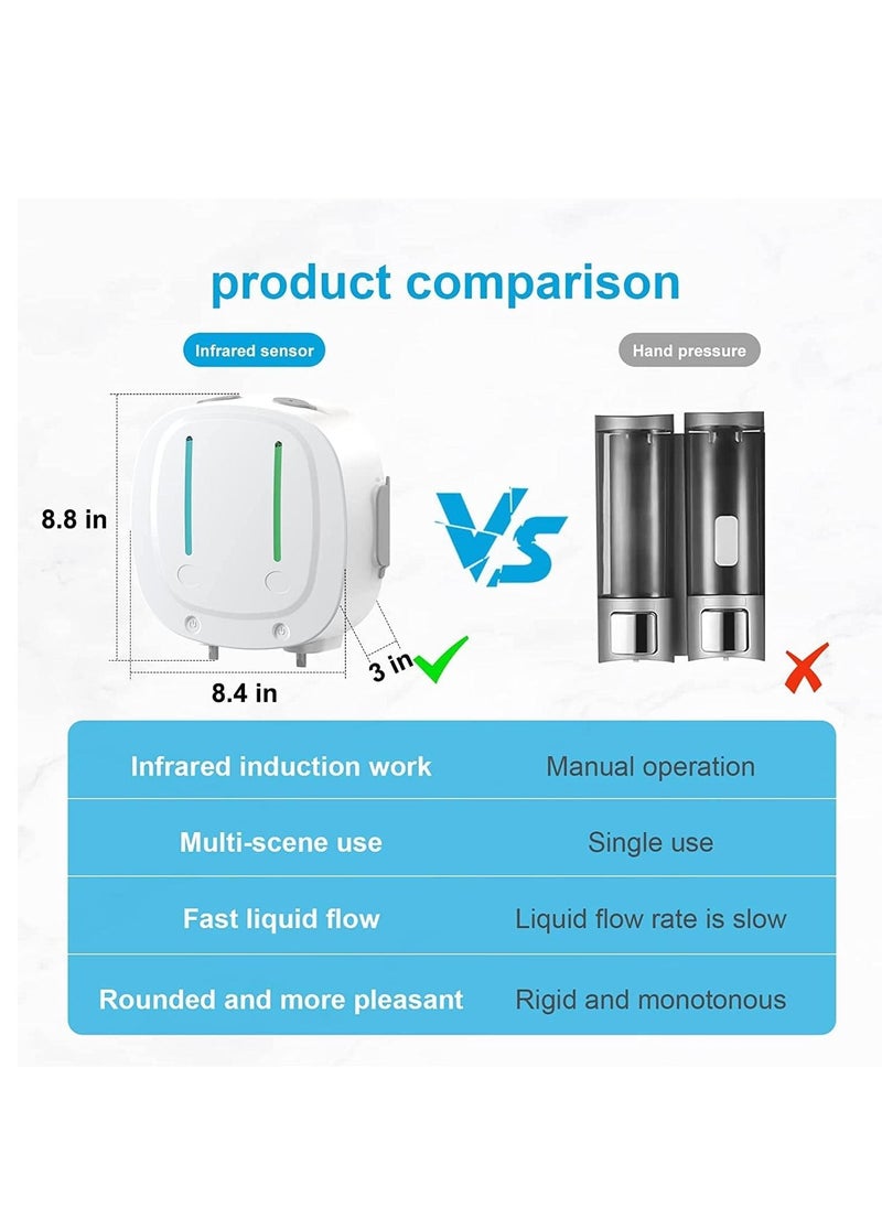 Furtey - Soap Dispenser Wall Mounted Automatic Shampoo and Shower Dispenser Double Pump 550ml Touchless Hand Soap Dispenser with Infrared Sensor 2 Adjustable Level for Home - Image 1