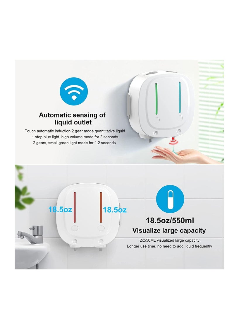 Furtey - Soap Dispenser Wall Mounted Automatic Shampoo and Shower Dispenser Double Pump 550ml Touchless Hand Soap Dispenser with Infrared Sensor 2 Adjustable Level for Home - Image 1