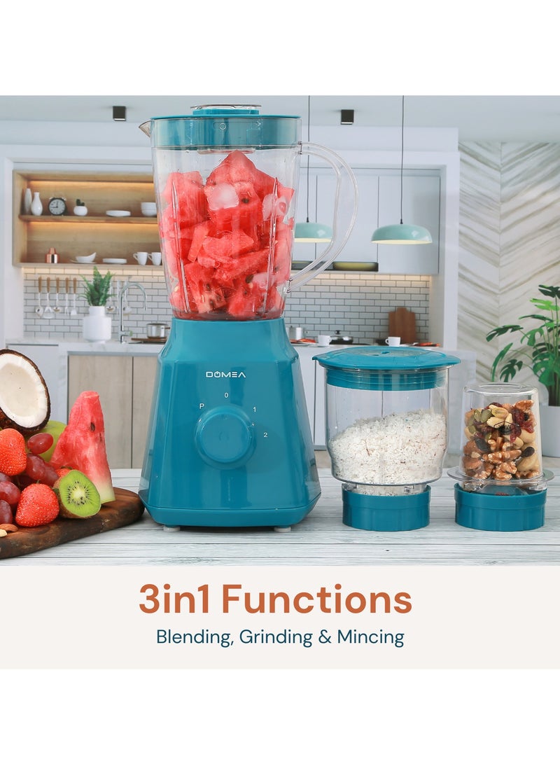 DOMEA 3-in-1 Countertop Blender, 350W, 1.5L Unbreakable PC Jar+ Mincer Chopper & Grinding Mill, Stainless Steel Blades, 2-Speed & Pulse Control, Perfect for Smoothies, Spices & Baby Food Preparation  - Image 2