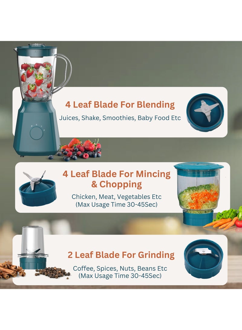 DOMEA 3-in-1 Countertop Blender, 350W, 1.5L Unbreakable PC Jar+ Mincer Chopper & Grinding Mill, Stainless Steel Blades, 2-Speed & Pulse Control, Perfect for Smoothies, Spices & Baby Food Preparation  - Image 3