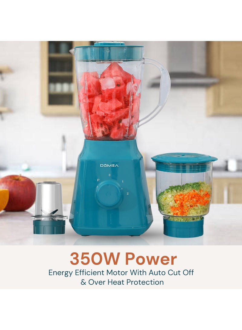 DOMEA 3-in-1 Countertop Blender, 350W, 1.5L Unbreakable PC Jar+ Mincer Chopper & Grinding Mill, Stainless Steel Blades, 2-Speed & Pulse Control, Perfect for Smoothies, Spices & Baby Food Preparation  - Image 5